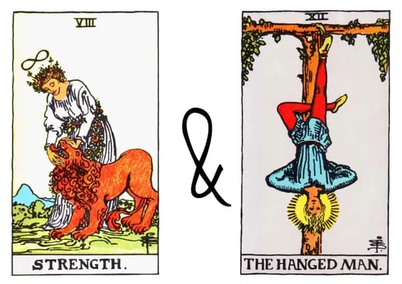 strenght hanged man card combination tarot