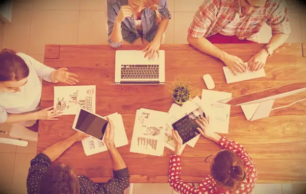 A team working hard together in an office.