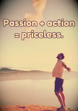 A man on a mountain being passionate and driven.